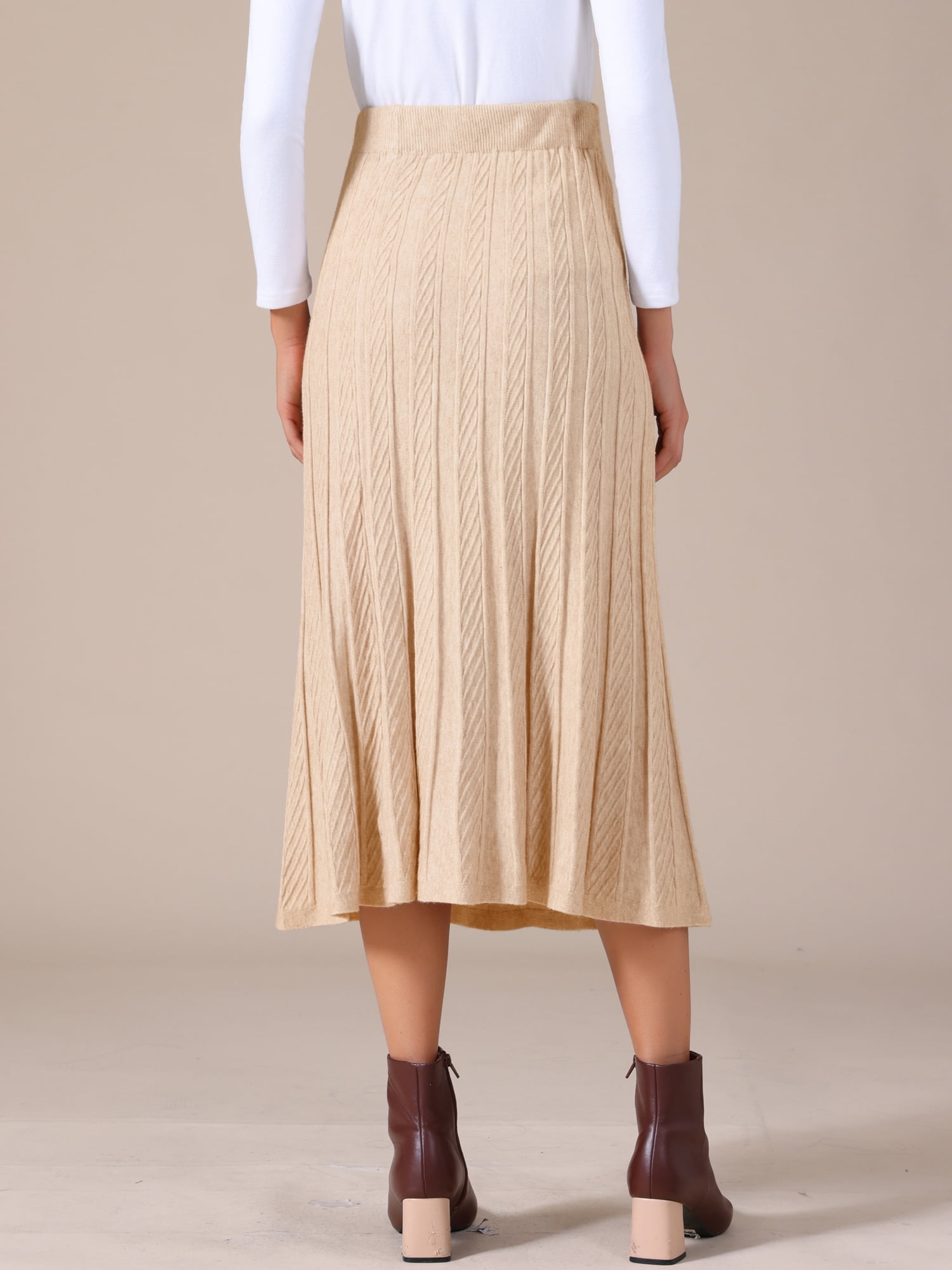 DARING DIVA Women's Sweater Pleated A Line Knit Midi Skirt Large Khaki