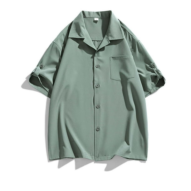 pstuiky camiseta de hombre, Sudadera con capucha de manga corta para hombre, estilo casual, holgada, con botones y manga corta camisas casuales para hombre m