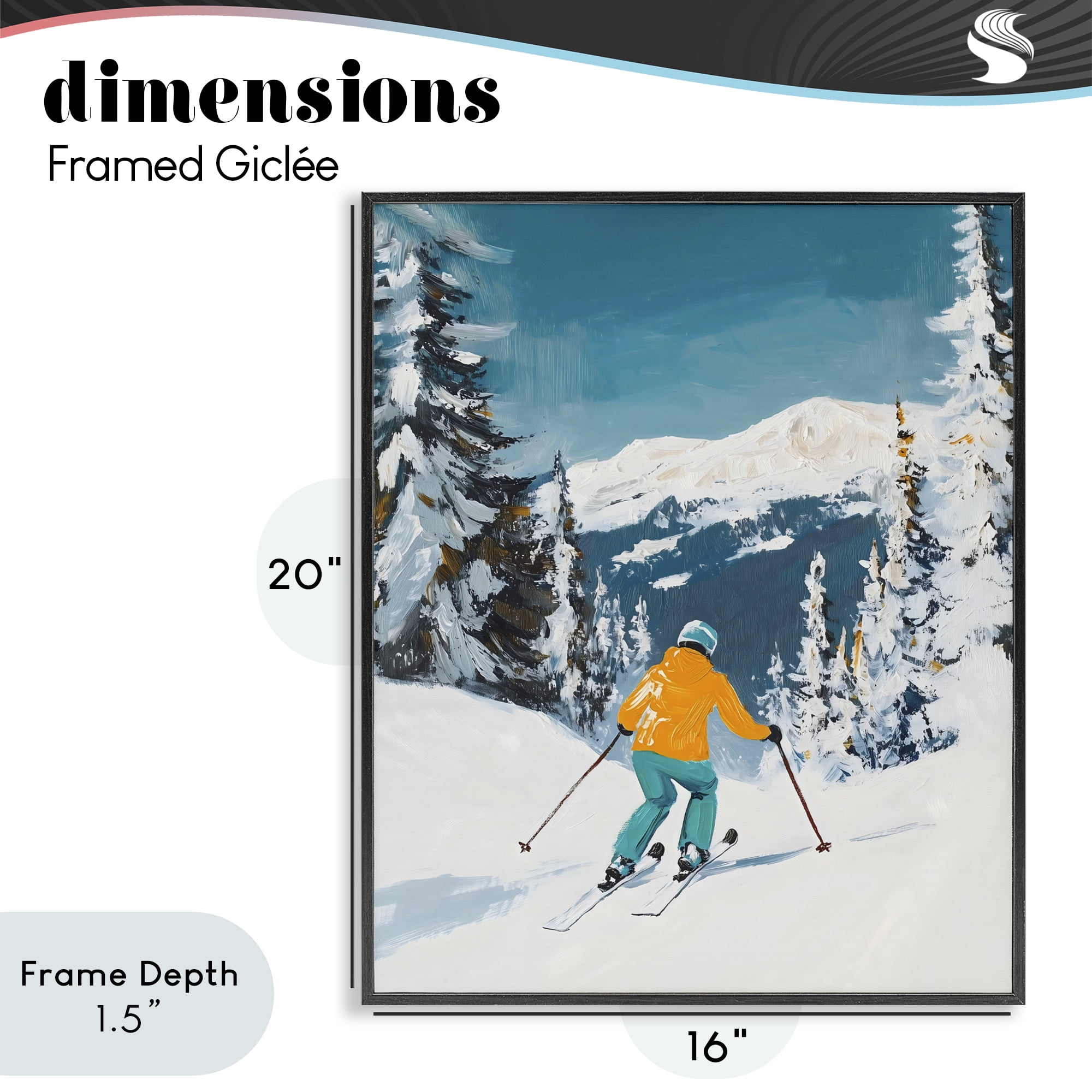 Stupell Industries Downhill Skier on Mountain Black Framed Giclee Art, design by The Prints Vibe
