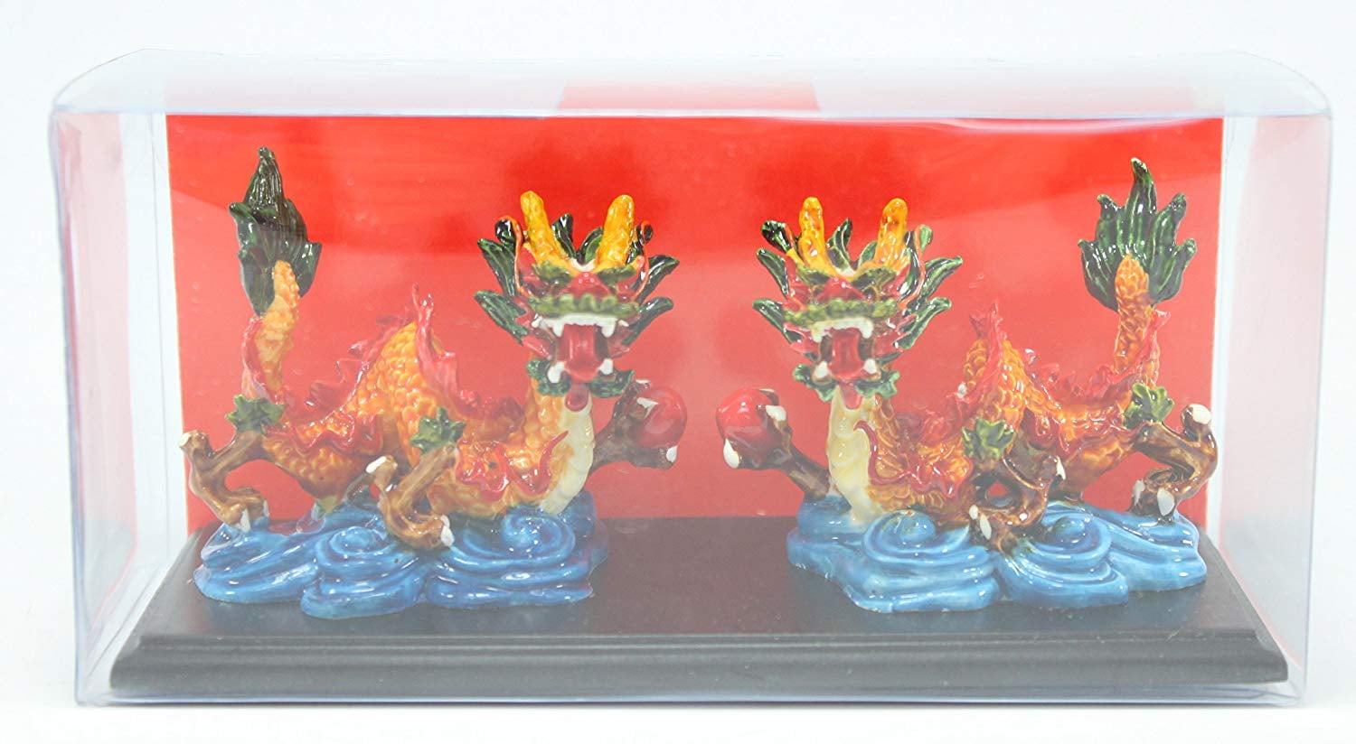 Feng Shui Pair of Colored Dragon with Base Statue Figurine Housewarming Congratulatory EHD