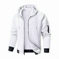 thumbnail image 3 of COSFO White Bomber Jackets for Men Lightweight Hooded Waffle Knit Windbreaker Long Sleeve Warm Full Zip Loose Fit with Pockets Mens Sport Coat, 3 of 4