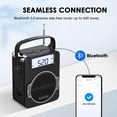thumbnail image 3 of Radio portátil JEUJUG AM FM - Reloj digital con Bluetooth de 5 W, color negro, 3 of 7
