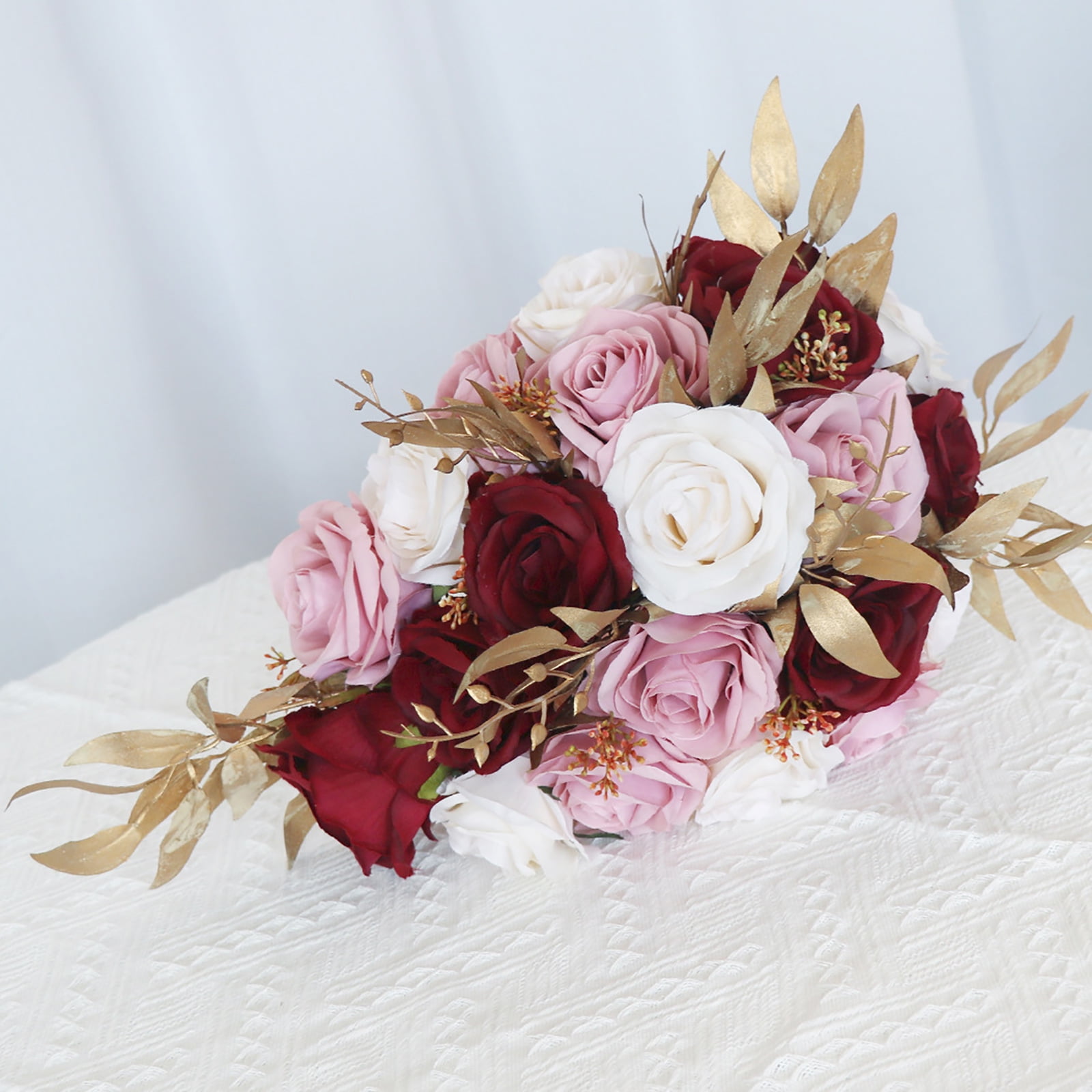 Sardfxul Wedding Cascading Bride Bouquet Waterfall Artificial Holding Flower with Ribbon