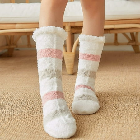 

UTTOASFAY Women Socks Clearance Women S Winter Stripe Super Soft Warm Cozy Fuzzy Fleece-Lined Sock Flash Picks