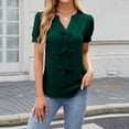 thumbnail image 2 of Womens V Neck Short Sleeve Shirt Solid Colod Classic Elegant Casual T Shirt Comfy Summer Basic Work Tee Vacation Clothes Dark Green L, 2 of 5