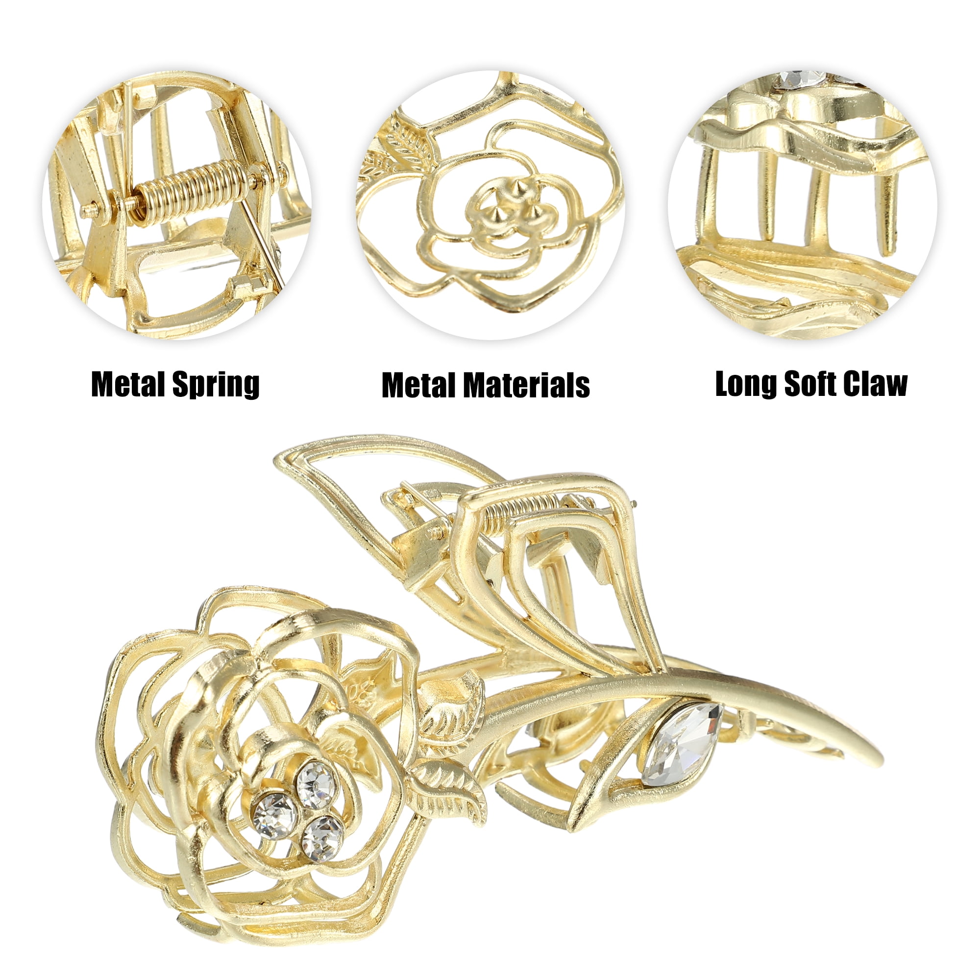 Unique Bargains Rose Metal Hair Claws Hair Clips Hair Barrettes Gold Tone