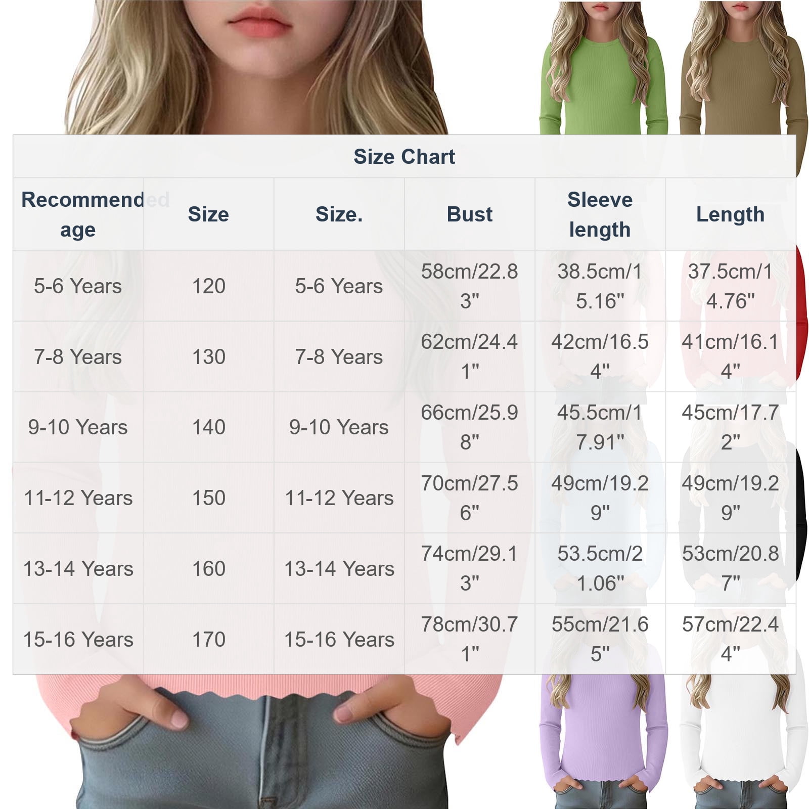 BRGZLK Little Girls Ribbed Long Sleeve Shirts Casual Fashion Solid Color Soft Comfy Lightweight Round Neck Lettuce Trim Slim Fit Basic Pullover Tee Shirt White 9-10 Years