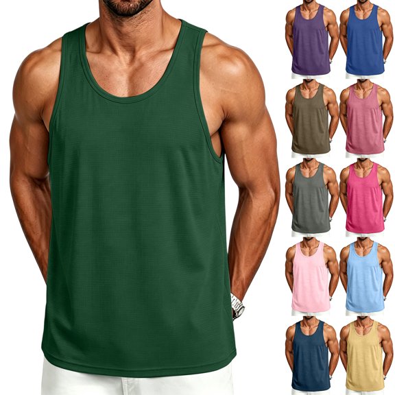 OIOLOYJM Mens Tank Tops Summer Casual Gym Workout Bodybuilding Sleeveless Shirt Quick Dry Lightweight Loose Fit Muscle Y-Back Fitness Tanks Green L