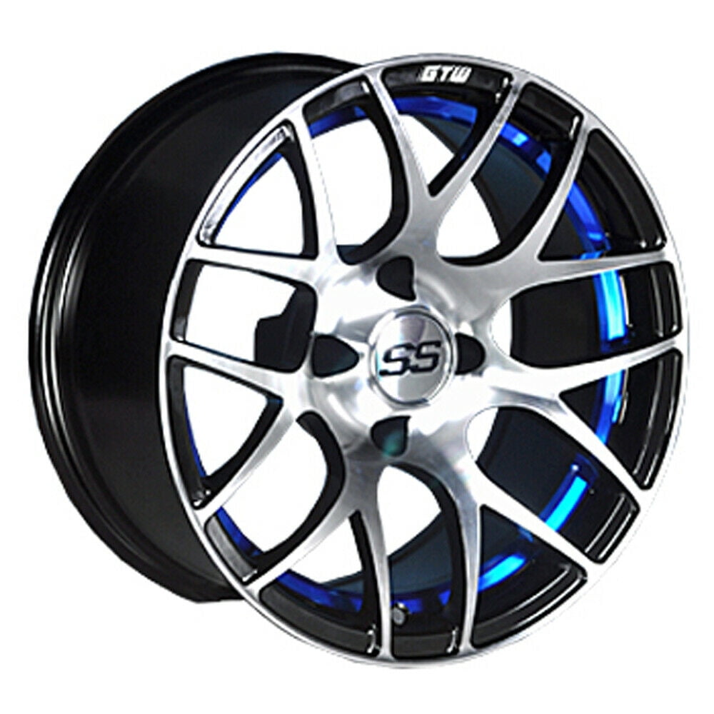 GTW Pursuit 14 inch Machined and Blue Golf Cart Wheel With 34 Offset