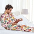 thumbnail image 6 of Naloa Butterflies and Roses Men’s Pajamas Set - Long Sleeve Button Down Sleep Shirt and Pajama Bottoms Sleepwear Set-Medium, 6 of 7