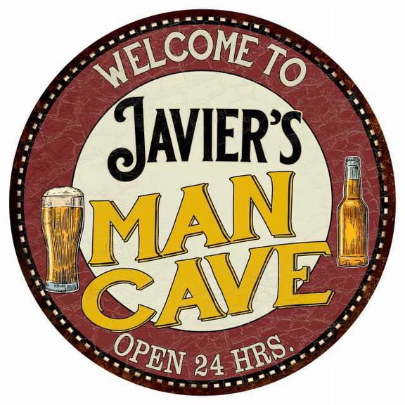 Javier's Man Cave 14" Round Metal Sign Kitchen Bar Wall Decor 100140035299