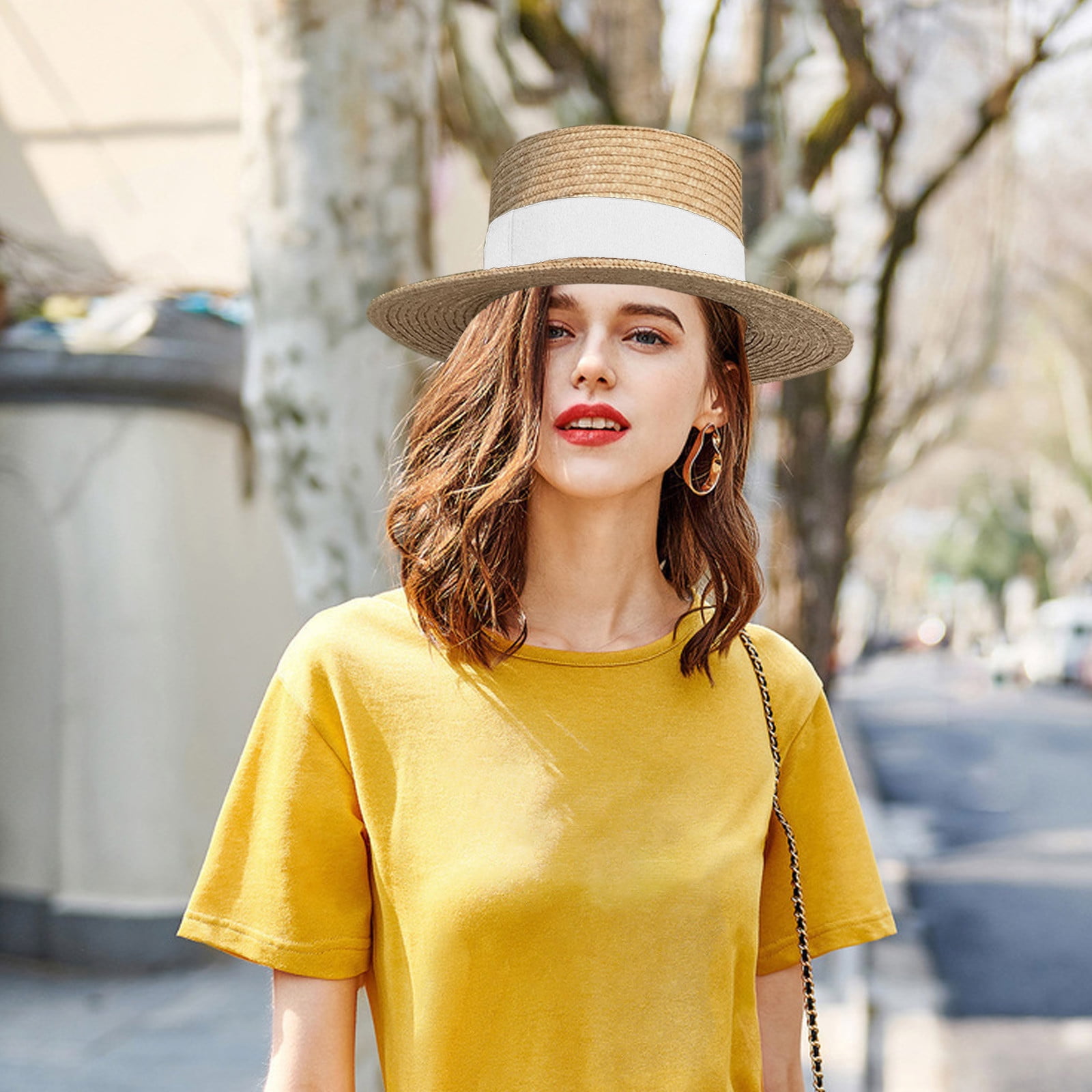 Wide Brim Straw Boater Hat - Packable Panama Sun Hat for Summer Travel Wide Brim Straw Boater Hat for Women Foldable Travel Beach  main image 2