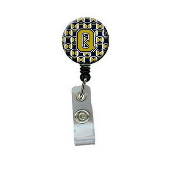Carolines Treasures CJ1074-QBR Letter Q Football Blue & Gold Retractable Badge Reel, 5 x 1 x 2 in.