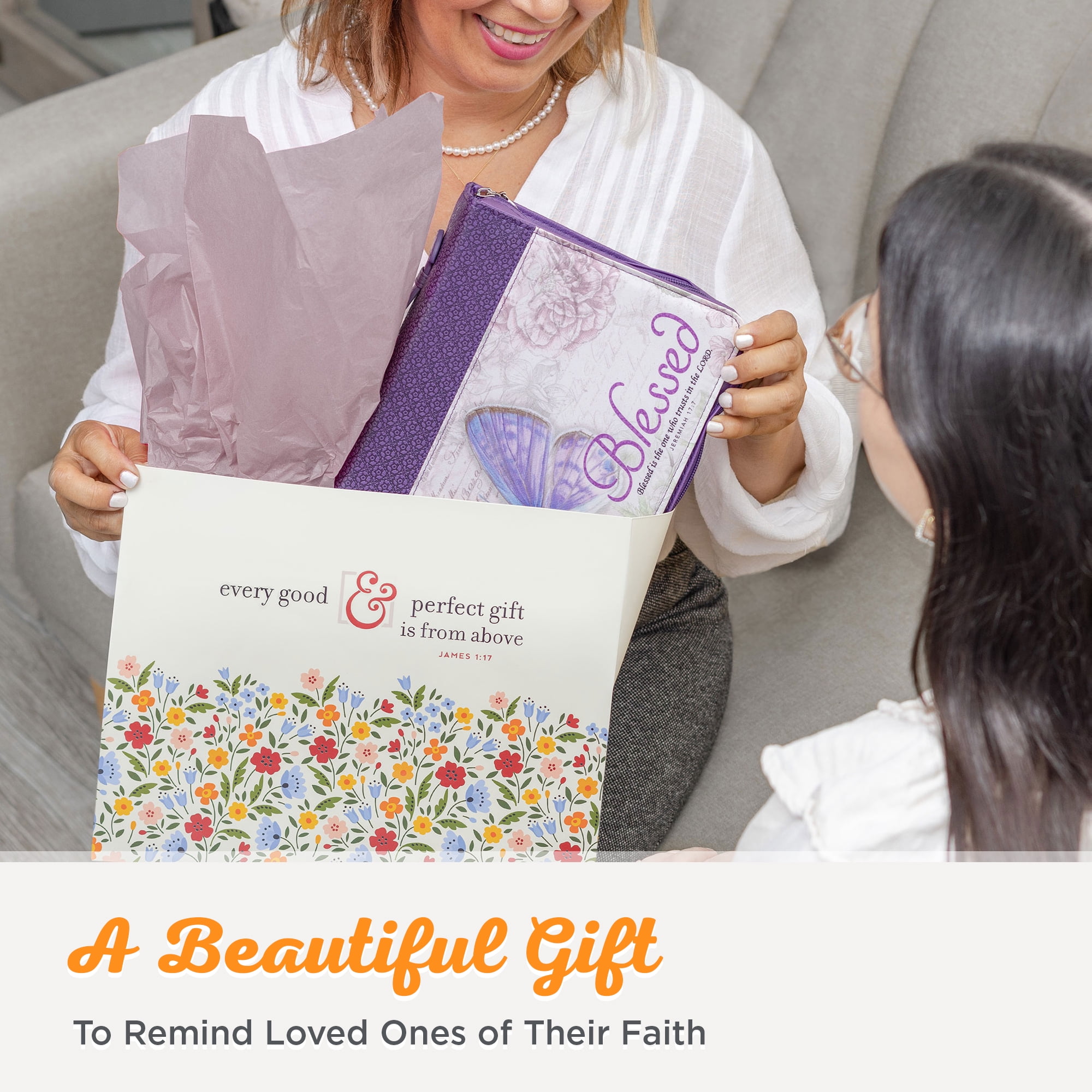 Purple Botanic Butterfly Blessings Fashion Bible Cover  Blessed Jeremiah 17:7  Bible Case Book Cover, Large Christian Art Gifts