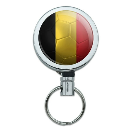 Belgium Flag Soccer Ball Futbol Football Retractable Belt Clip Badge Key
