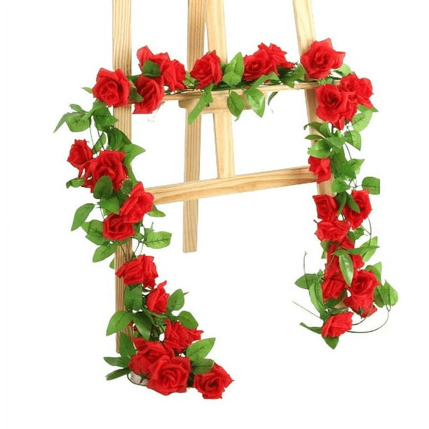 Nvzi 4 piezas (26 pies) de enredadera de rosas artificiales, corona falsa de rosas de seda, enredadera colgante para fondo de fiesta de bodas, decoración (9 cabezas, rojo)