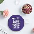 thumbnail image 4 of FMSHPON Halloween Theme Trick or Treat Purple Set of 8 Round Coaster for Drinks, Absorbent Ceramic Stone Coasters Cup Mat with Cork Base for Home Kitchen Room Coffee Table Bar Decor, 4 of 6
