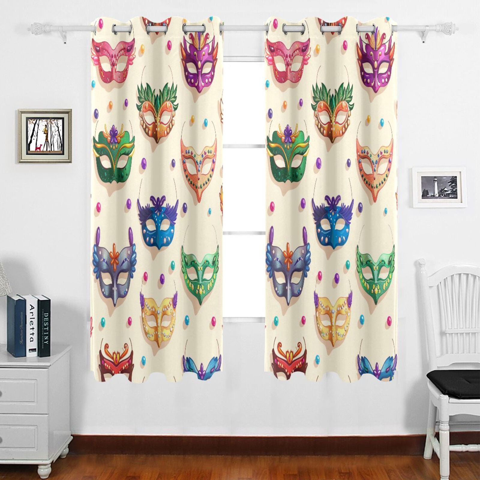 Carnival Masks Beads Blackout Curtain Panels 63x55in Drapes Privacy Assured for Living room Bedroom Bathroom 2 panels set