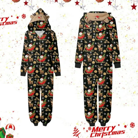 

Mom Sleepwear For Christmas Family Matching Pajamas Cute Big Headed Deer Print Long Sleeve Jumpsuit Soft Suitable Holiday Romper
