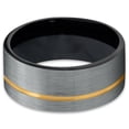 thumbnail image 2 of Tungsten Wedding Band Ring 8mm for Men Women Black & 18K Yellow Gold Plated Offset Line Pipe Cut Brushed Polished Lifetime Guarantee, 2 of 4