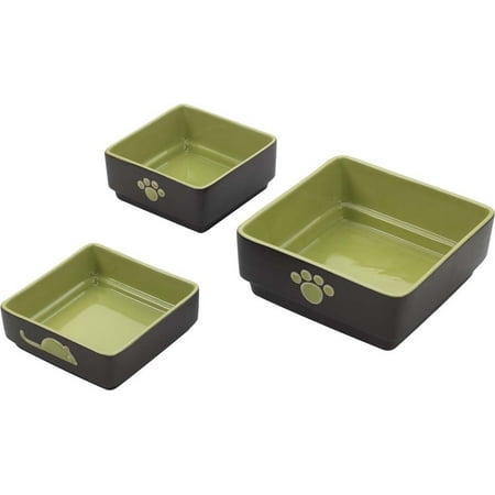 Ethical Products Spot Four Square Dish Cat Green 5in