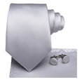 thumbnail image 3 of Hi-Tie Mens Silver Tie Set Woven Light Gray Silk Necktie Wedding Handkerchief Cufflinks, 3 of 5