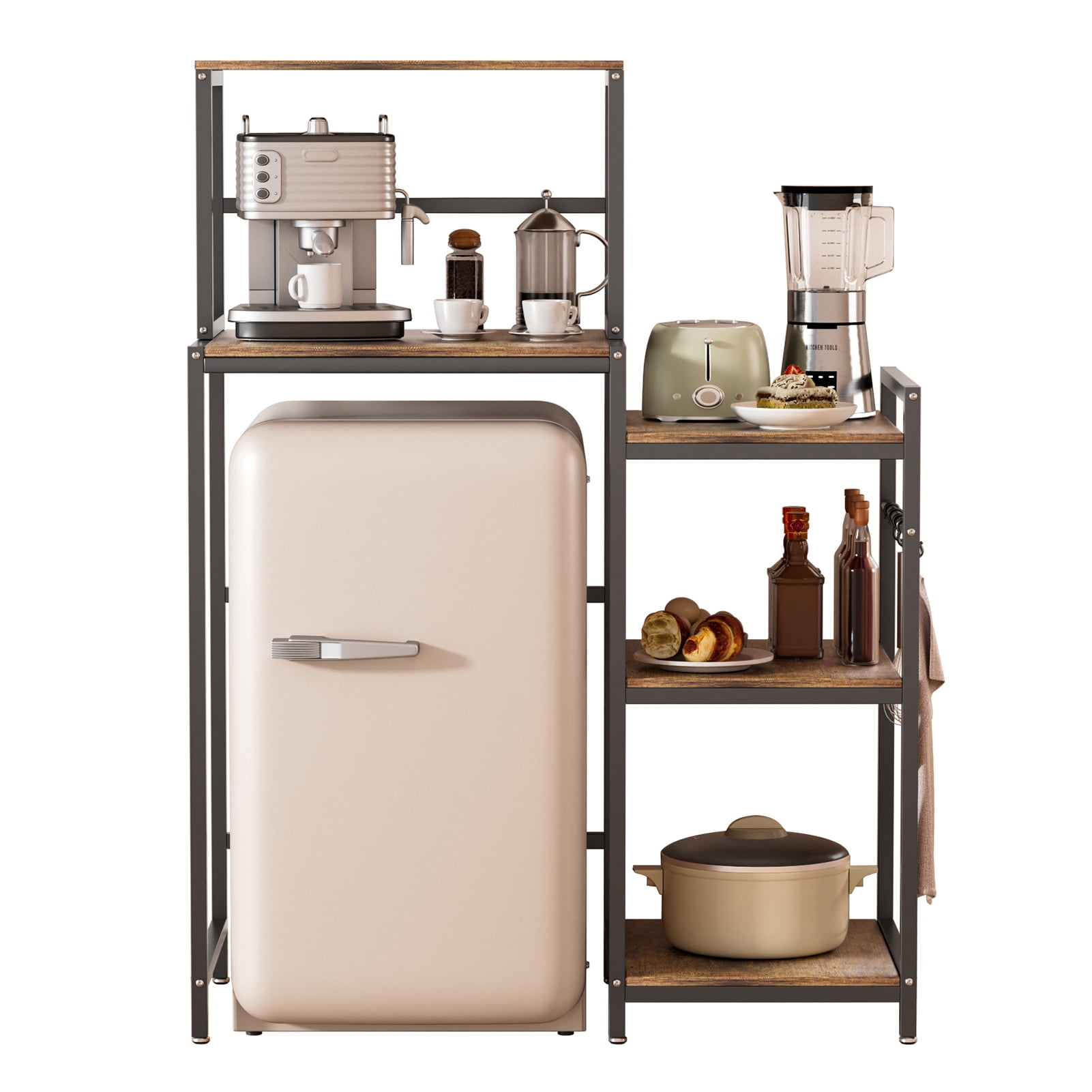 Kitchen Storage Rack, Mini Fridge Stand with Storage Shelves, 5-Tier Mini Fridge Cabinet Microwave Stand Baker Rack, Utility Storage Shelf for Dorm Kitchen