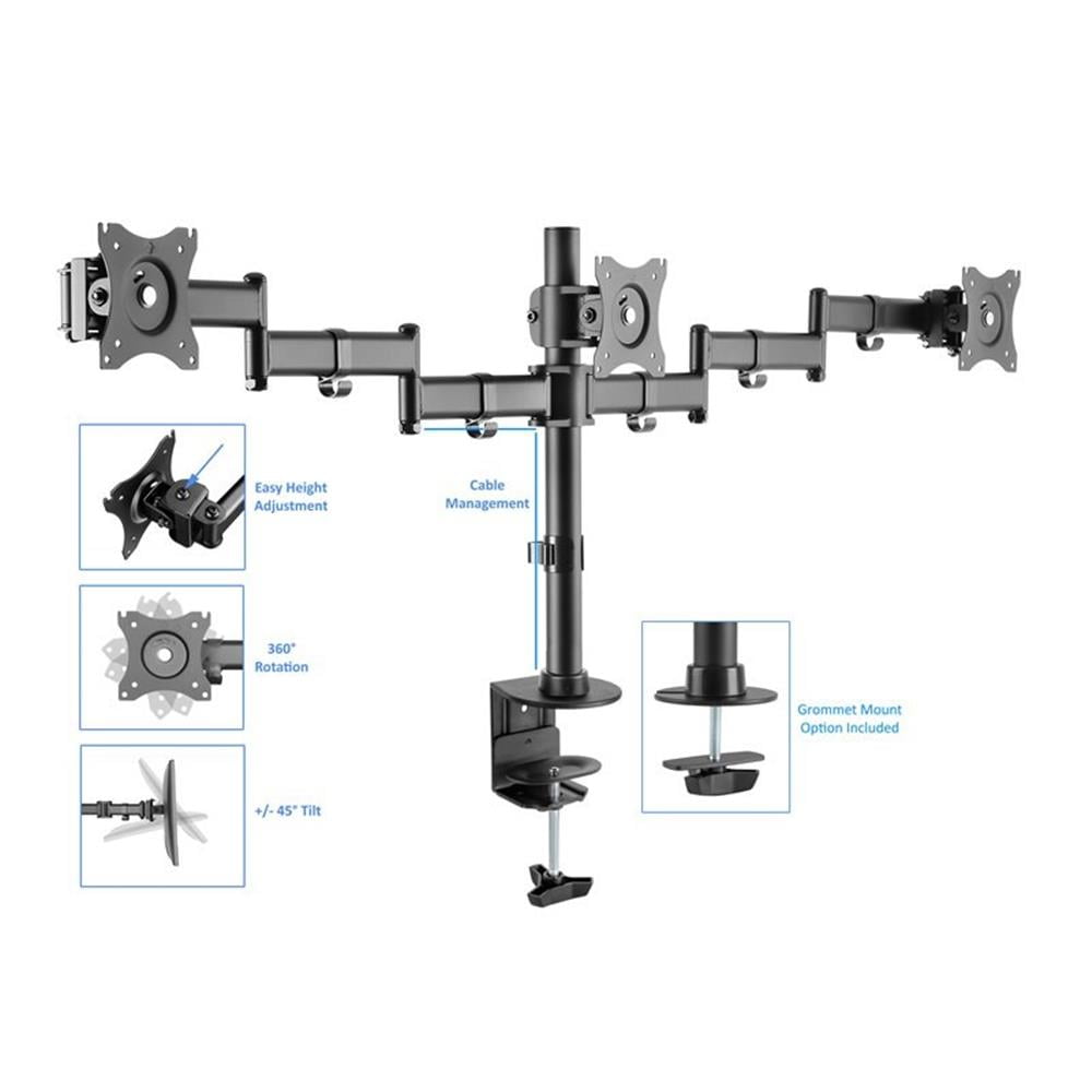 Pemberly Row 46" Adj Standing Desk Converter/Triple Monitor Mount Bundle - White