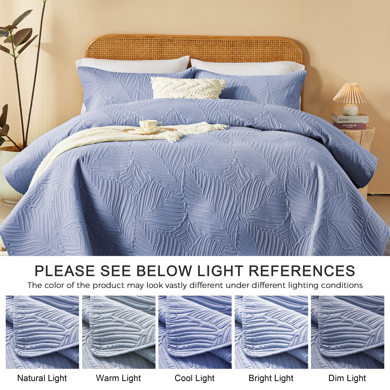 Davulos Twin Quilt Bedding Set Blue Soft Lightweight Bedspread 68"x85" with Leaf Pattern Microfiber Bed Coverlet Quilt Bedding Set for All Season (1 Quilt,1 Sham)