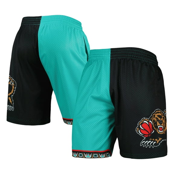 Men's Mitchell & Ness Turquoise/Black Vancouver Grizzlies Hardwood Classics 1998 Split Swingman Shorts