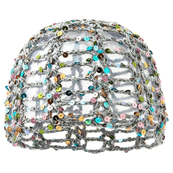 Handmade Crochet Sequined Hat for Women, Robust Cotton Mesh Hollow Out Beanie, Sturdy Resilient Boho Hair Cap for Festivals & Beach, Lightweight 50g