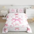 thumbnail image 3 of Homewish Checkered Bowknot Ribbon Queen Comforter Set,Cute Bowtie Bow Bedding Sets,White Pink Bedding Comforter Set For Kids,Breathable Home Decor Reversible,3pcs, 3 of 9