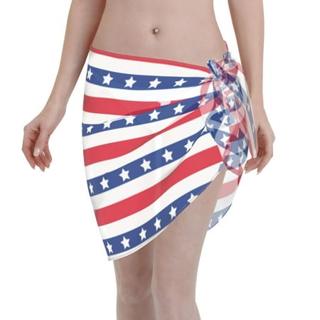 Ocsxa American Patriotic Stars And Stripes Print Sarong Coverups For Women Bathing Suit Wrap Swimsuit Skirt Beach Bikini Cover Up Swimwear