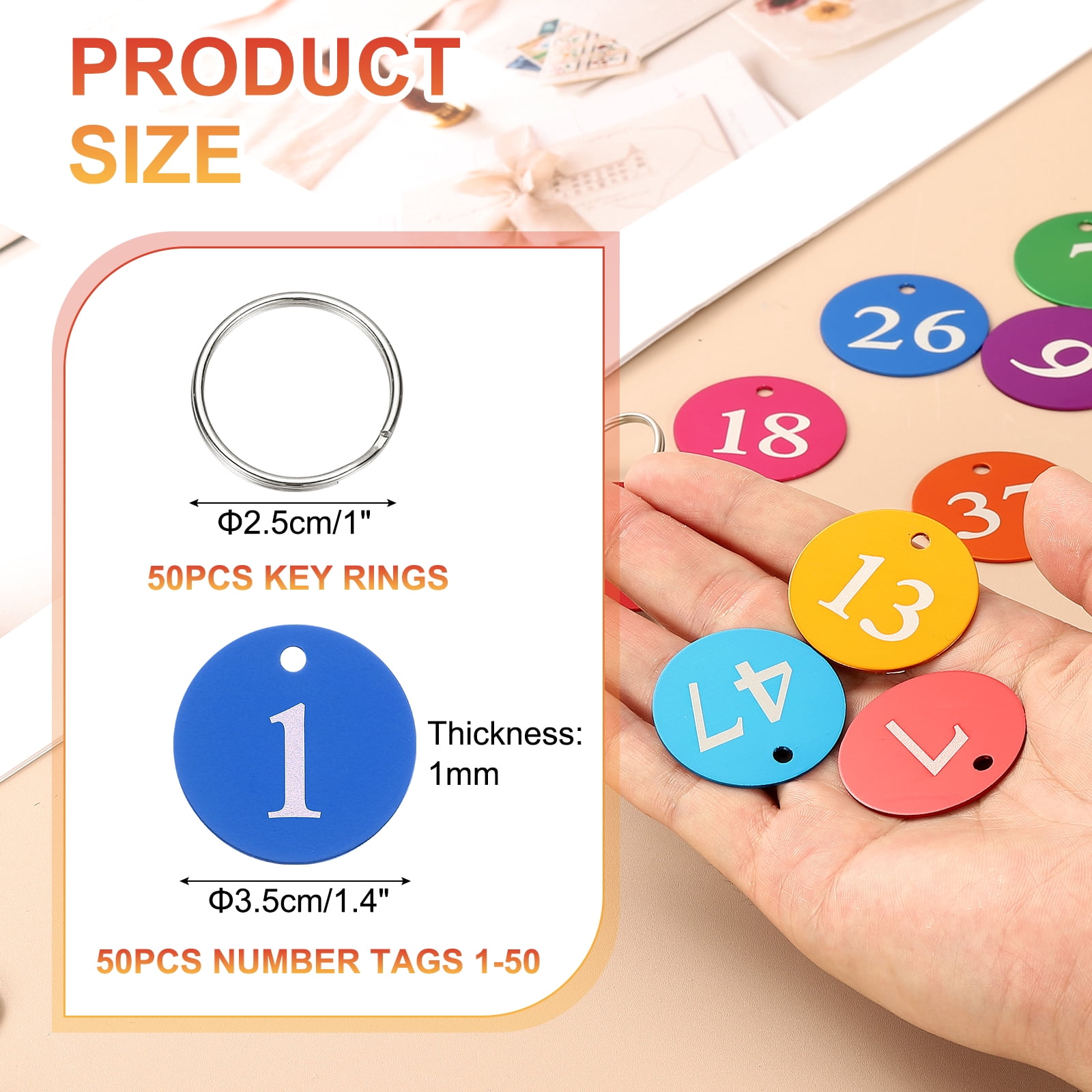 50PCS Number Tags 1-50, Number Key Tags Aluminum Numbered Tags Metal Key Tags Keychain with Key Rings for Organizer Field Sales Hangers Clothes Labels ID Tag, Blue