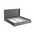thumbnail image 4 of Montez Upholstered Linen King Size Wingack Platform Bed, Grey, 4 of 7