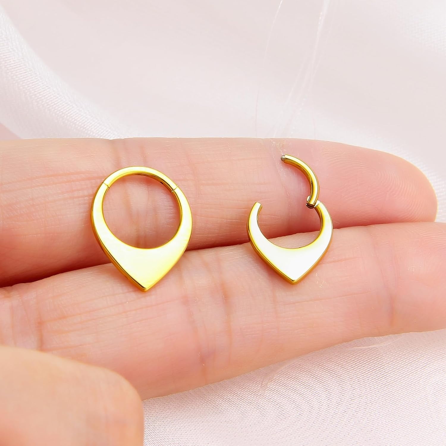 2pcs Nose Rings Hoops Women-G23 Titanium 316L Surgical Steel Segment Nose Rings sets,Helix Piercing Jewelry16G 8mm 10mm Teardrop Cartilage Clicker Earrings Rook,Daith,Tragus,Hypoallergenic[d445]