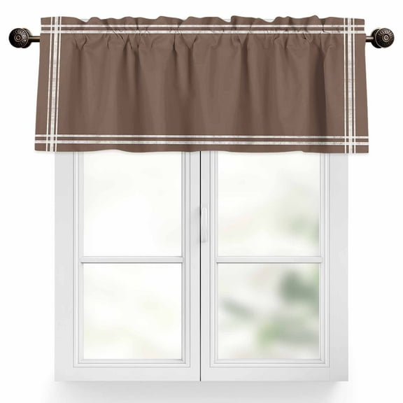Solid Color Valances for Windows, 60 x 18in, Brown Rod Pocket Kitchen Valance Curtain Light Filtering Window Treatments for Living Room Bedroom, 1 Panel