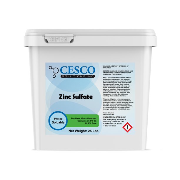 Zinc Sulfate Monohydrate Powder 35.5 Zn 99.9 Pure 25 Lbs