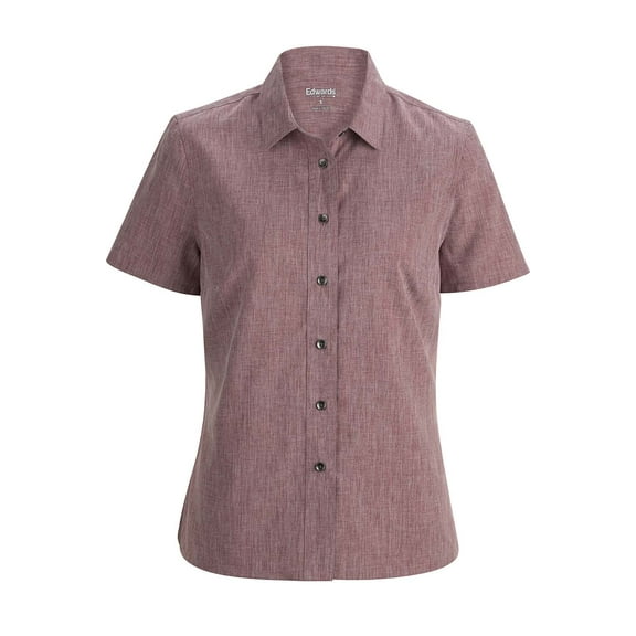 EDWARDS MELANGE LADIES CAMP SHIRT, BURGUNDY HEATHER, XS