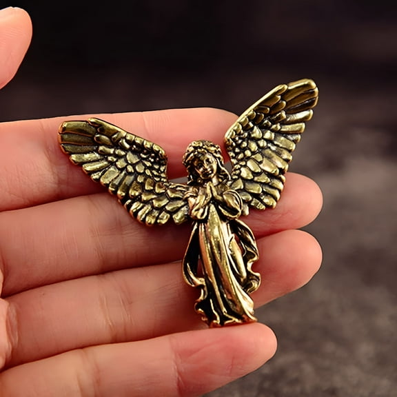 LAMIRO Brass Guardian Angel Figurines Miniature Desktop Ornament Statue