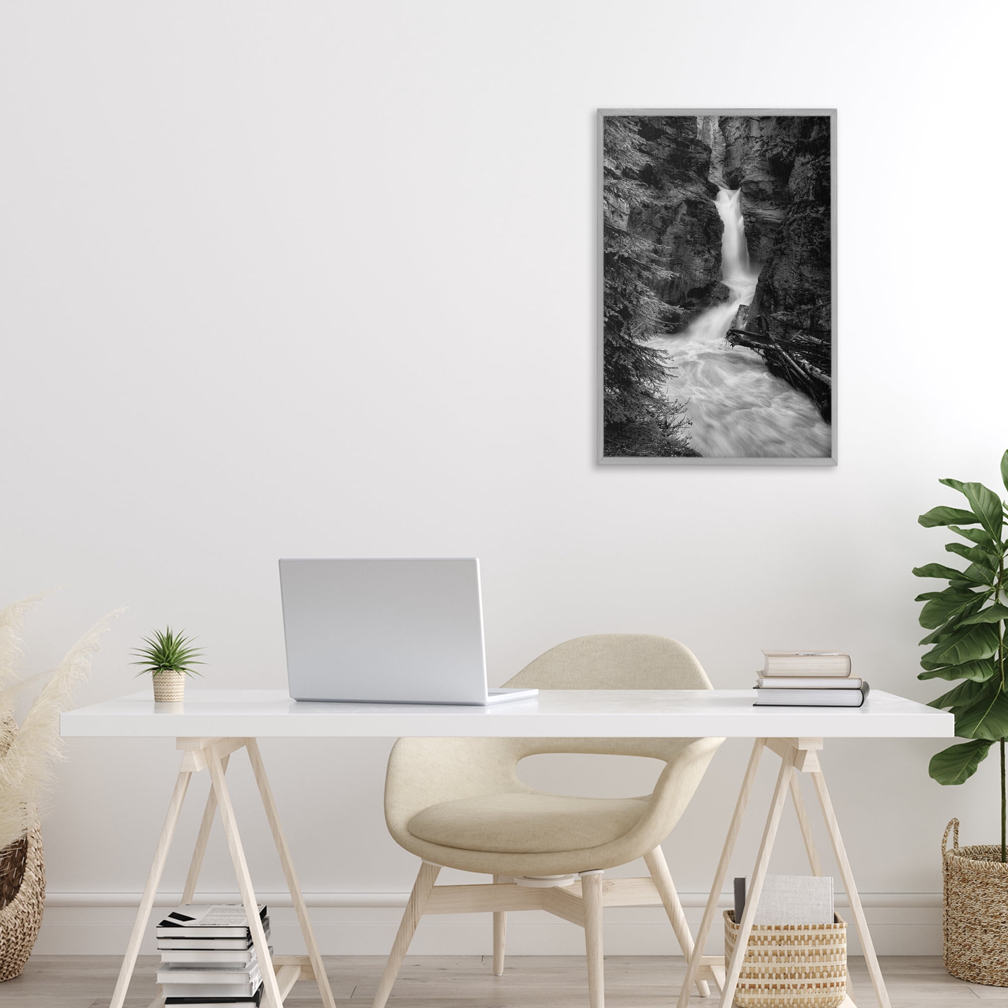 Stupell Industries Banff National Park Waterfall Gray Framed Giclee Art, design by Jon Evan