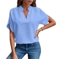 thumbnail image 5 of Uaswgudfs Women's Summer V Neck Short Sleeve Blouse Solid Casual Loose Shirt Chiffon Lightweight Breathable Tops Blue M, 5 of 8