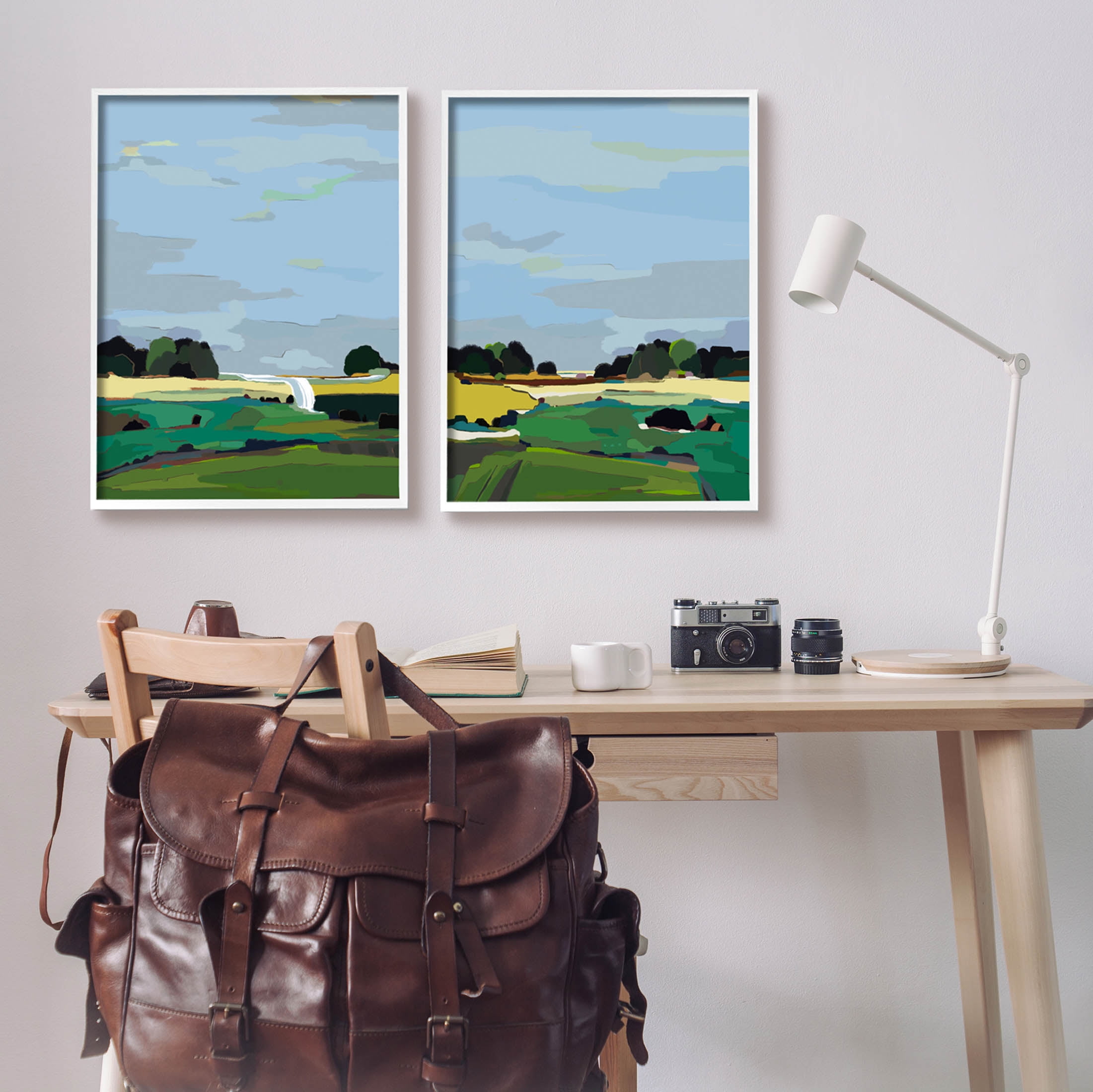 Stupell Industries Rural Abstract Grassland Landscape Painting White Framed Art Print Wall Art, Set of 2, Design by Nikita Jariwala