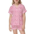 thumbnail image 2 of Silk Pajamas for Kids Valentine Pjs Short Sleeve Bow Print Button Down Sleepwear Girls' Pajama Sets 5-6 Years, 2 of 4