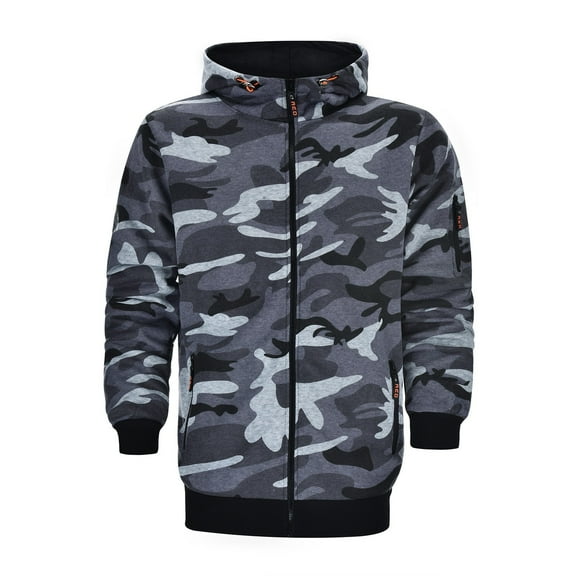 JDEFEG Fall Winter Men's Casual Sweatshirts Cardigan Lightweight Camouflage Hoodie Zipper Coat Sweatshirts for Men Grey Size Xl