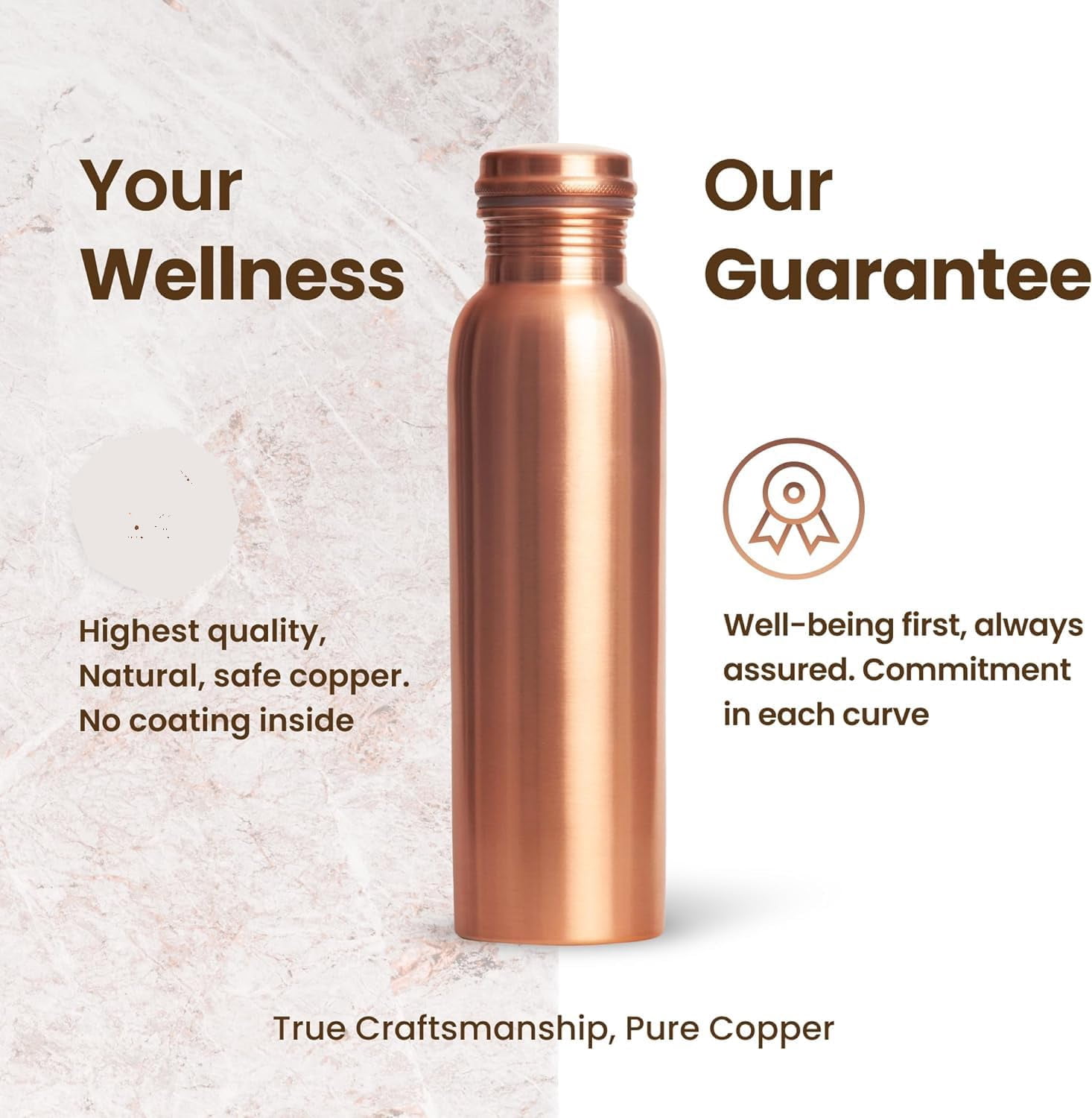 BlueQueen Pack of 2-34oz Pure Copper Water Bottle Ayurvedic For Drinking- Drink More Water, Lower Your Sugar Intake And Enjoy The Health Benefits Immediately