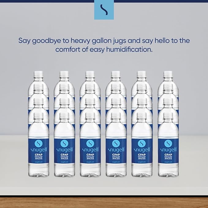 Distilled Water for CPAP Machines by Snugell (24-Pack, 16.9 oz) – Up to 60 Days Supply – Compact, Travel-Friendly, Clean and Multi-Use – Made in USA