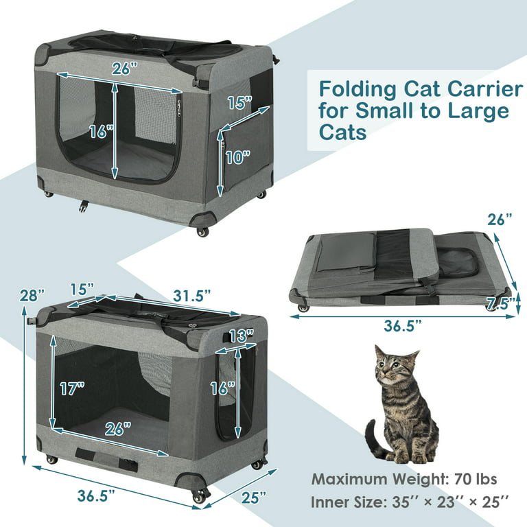 Infans Extra Large Portable Folding Dog Soft Crate w/ 4 Lockable Wheels Cat  Carrier 
