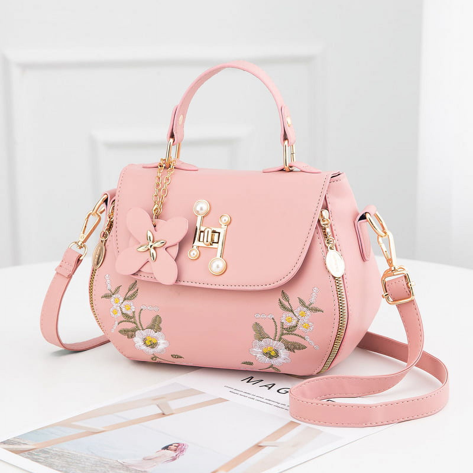 Women Satchel Bags Handle Shoulder Handbags and Purses Pockets Zipper Leather Crossbody Bags