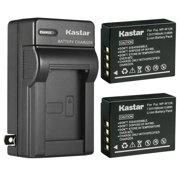 Kastar 2-Pack Battery and AC Wall Charger Replacement for Fujifilm NP-W126, NP-W126s Battery, Fuji BC-W126 Charger, Fujifilm X100F, X100V, HS30EXR, HS33EXR, HS35EXR, HS50EXR, X-PRO1, X-PRO2, X-PRO3
